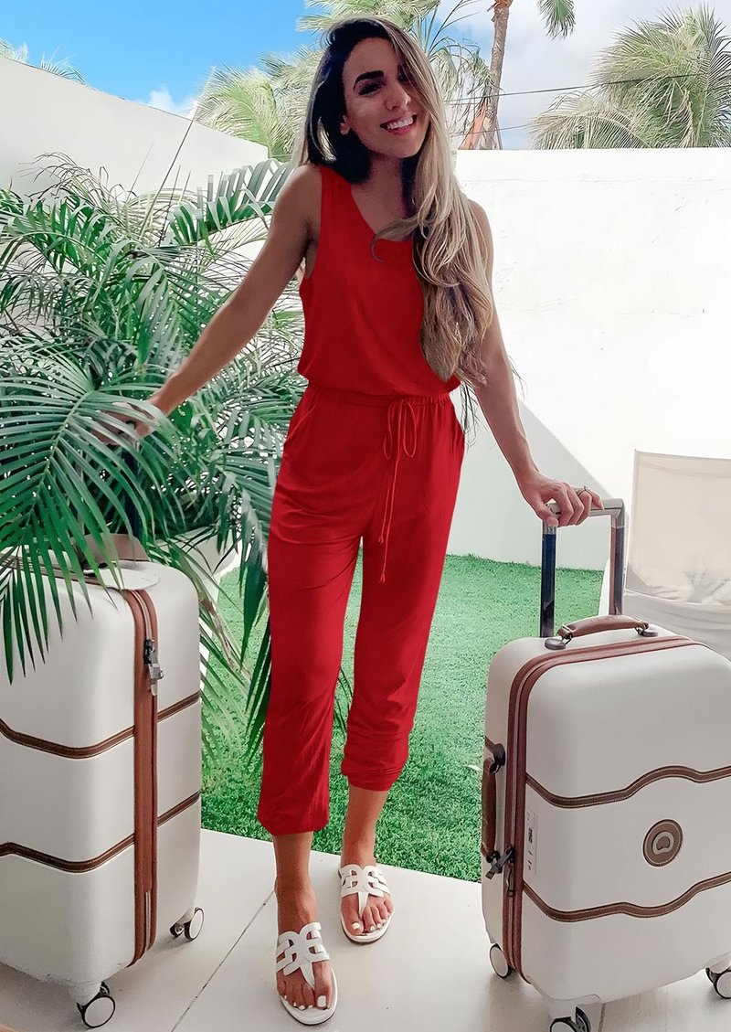 PRETTYGARDEN Women's Two Piece Outfit Sets Casual Summer Sleeveless Matching Lounge Wear Spring Travel Clothes Tracksuit (Red,Medium)