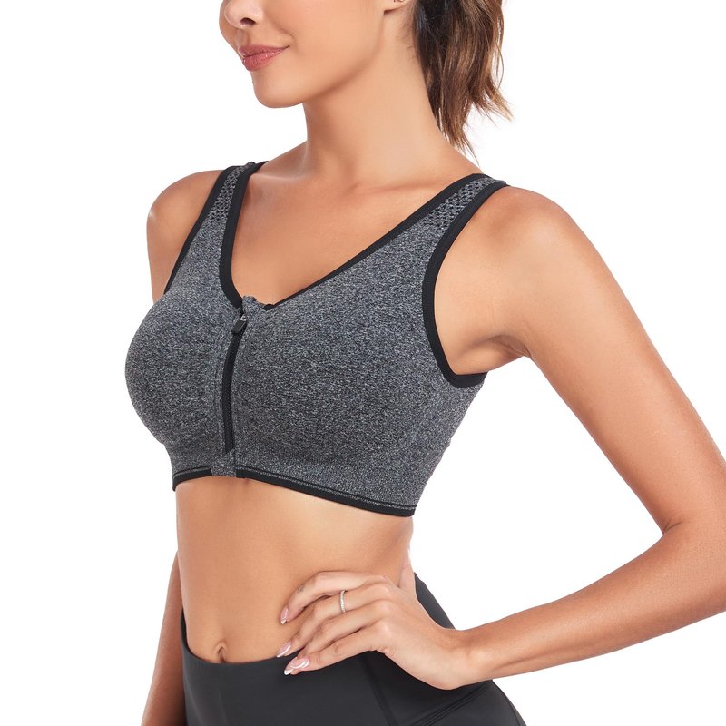 Women's Zip Front Sports Bra - Wirefree, Padded, Racerback, Seamless, Mastectomy, Post Op, Workout, Gym, Yoga, Compression - 3 Pack