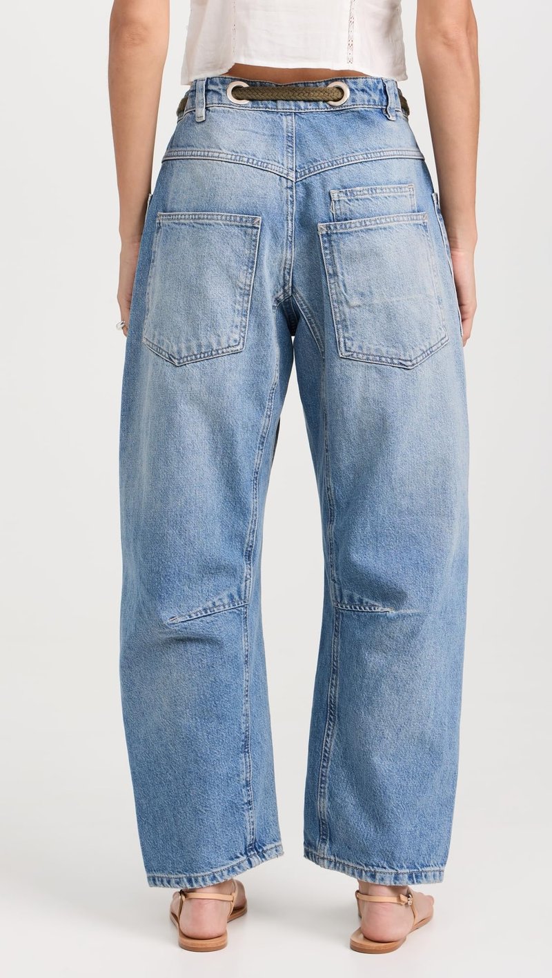 Free People Women's Moxie Pull-On Barrel Jeans, Truest Blue, 27