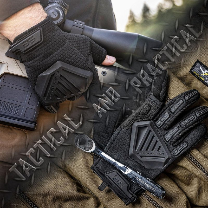Glove Station The Paintball Work Gloves - Black (Large), Suede Leather Palm, Knuckle Protection for Men, 2 Fingerless Design for Paintball, Riding and Motorcycle Use