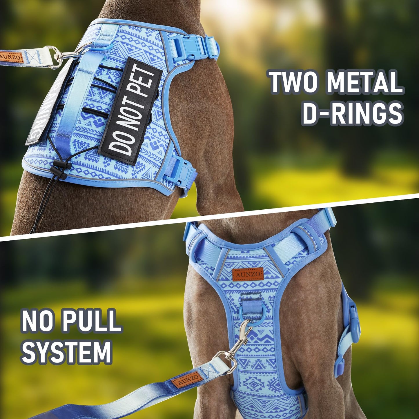 Dog Vest Harness for Medium Sized Dogs No-Pull Tactical Harness with 2 Metal Leash Clips, Easy On/Off with Neck Buckle, Adjustable Soft Padded Reflective Oxford Dog Vest with Easy Control Handle