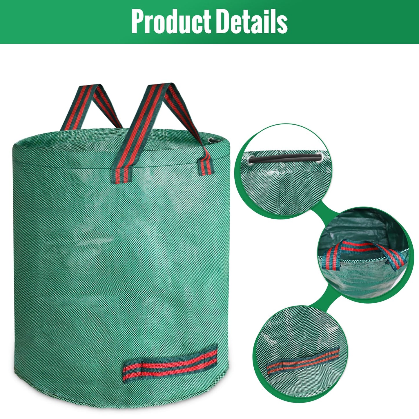 JARDILIFE Garden Waste Bags Heavy Duty 200 300 Litre 2 Pack, Reusable Garden Sacks with 1 Pair of Gardening Work Gloves, Tools Bags for Garden Waste Plant Waste Grass Leaves (200L*300L)