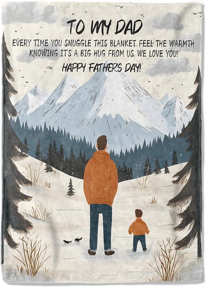 Father's Day Fleece Blanket - 60x80in Dad from Daughter Birthday Heartfelt Message Throw Blankets,Mountain Landscape,Soft Cozy Lightweight, Ideal for Living Room Home Decor and Men Gifts