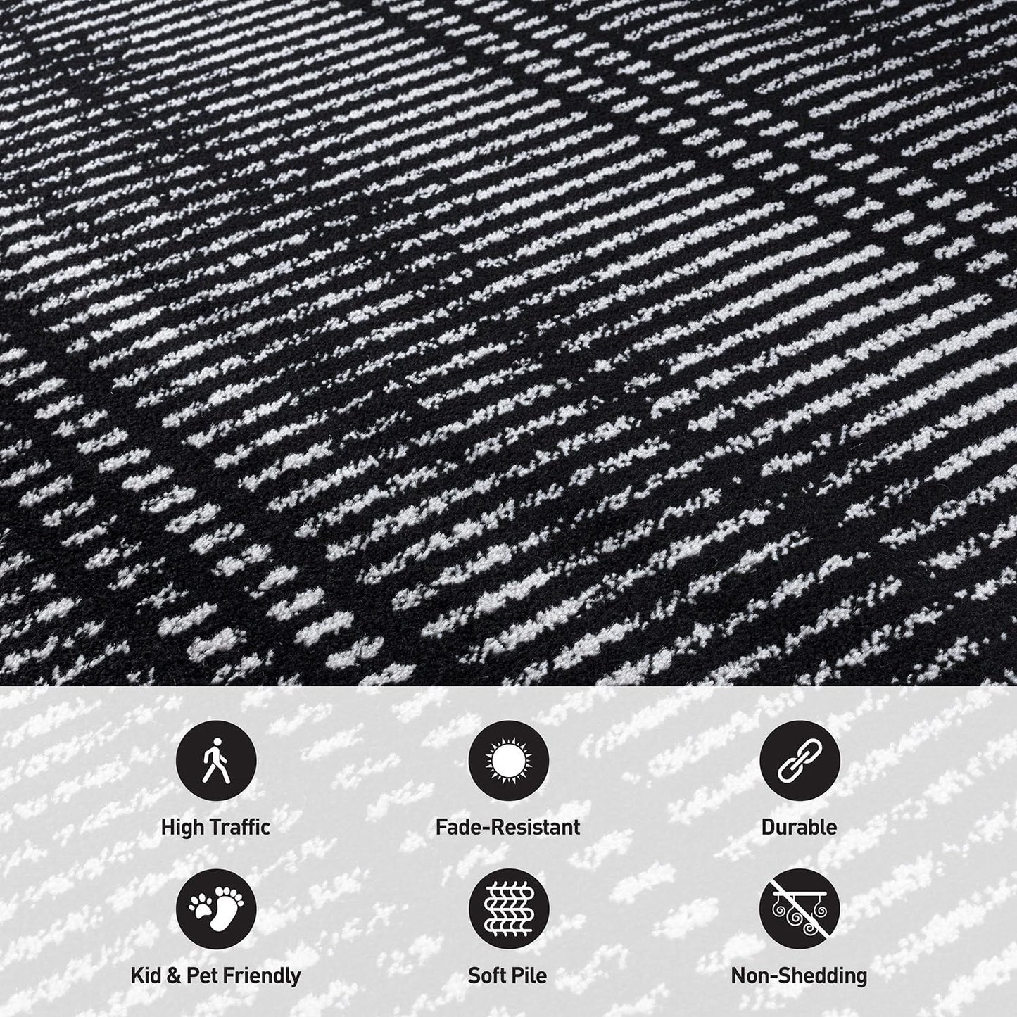 Rugshop Contemporary Stripe Lines High Traffic Living Room,Bedroom,Kitchen, Home Office Area Rug 5' x 7' Black