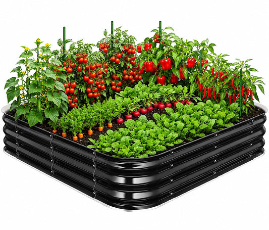 FCCRETA Galvanized Raised Garden Bed for Gardening, 4x4x1ft Large Square Metal Planter Boxes Outdoor for Vegetable,Flower,Herb,Modular Above Ground Growing Container,Black, Easy Assembly