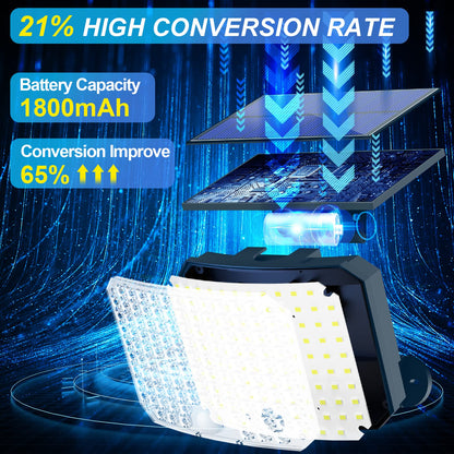 Solar Lights Outdoor, Solar Security Light with Motion Sensor 118 LED Solar Powered Pir Wall Lights with 16.5Ft/5M Cable for Garden, Yard, Pathway - IP65 Waterproof, Separate Solar Panel, 1 Pack