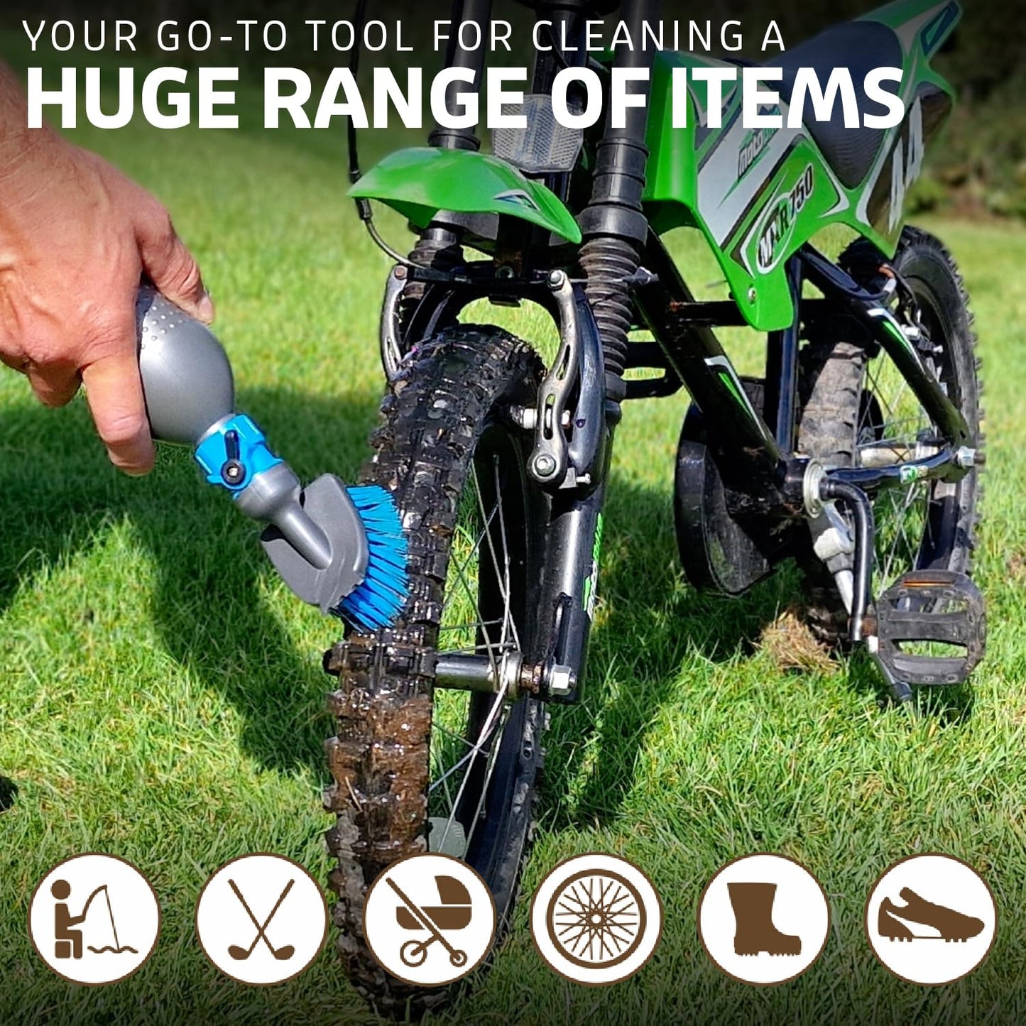 Mud Mate Boot and Shoe Cleaner Brush & Scraper - for Muddy Boots & Shoes - with Hose Connector & Portable Bottle - Clean Football Boots, Wellies, Walking Boots, Pushchair & Bike Wheels & Much More