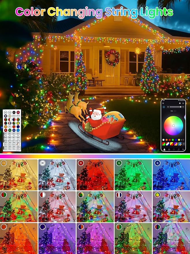 400LED Smart Color Changing Halloween Lights App Controlled, 142FT Waterproof RGB Music Sync Xmas String Light Multiple Modes, Christmas Lights with Remote & Timer Indoor Outdoor Halloween Decorations