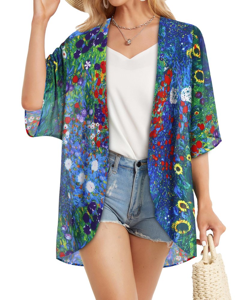 Summer Kimono Cardigan for Women Sheer Hawaii Tops Casual Open Front Swimwear Shirts Beach Cover ups (Green Daisy,3XL)
