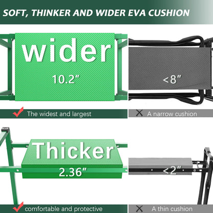 FLINTER Garden Kneeler and Seat, 10.2" Wider Heavy Duty Thick Gardening Bench for Kneeling and Seat - Multifunctional Kneeler Bench, Gardening Gifts for Women, Seniors Grandparents, Green