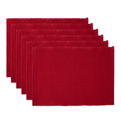 DII 100% Cotton Ribbed Everyday Basic Placemat (Set of 6), 13 x 9, Cardinal Red