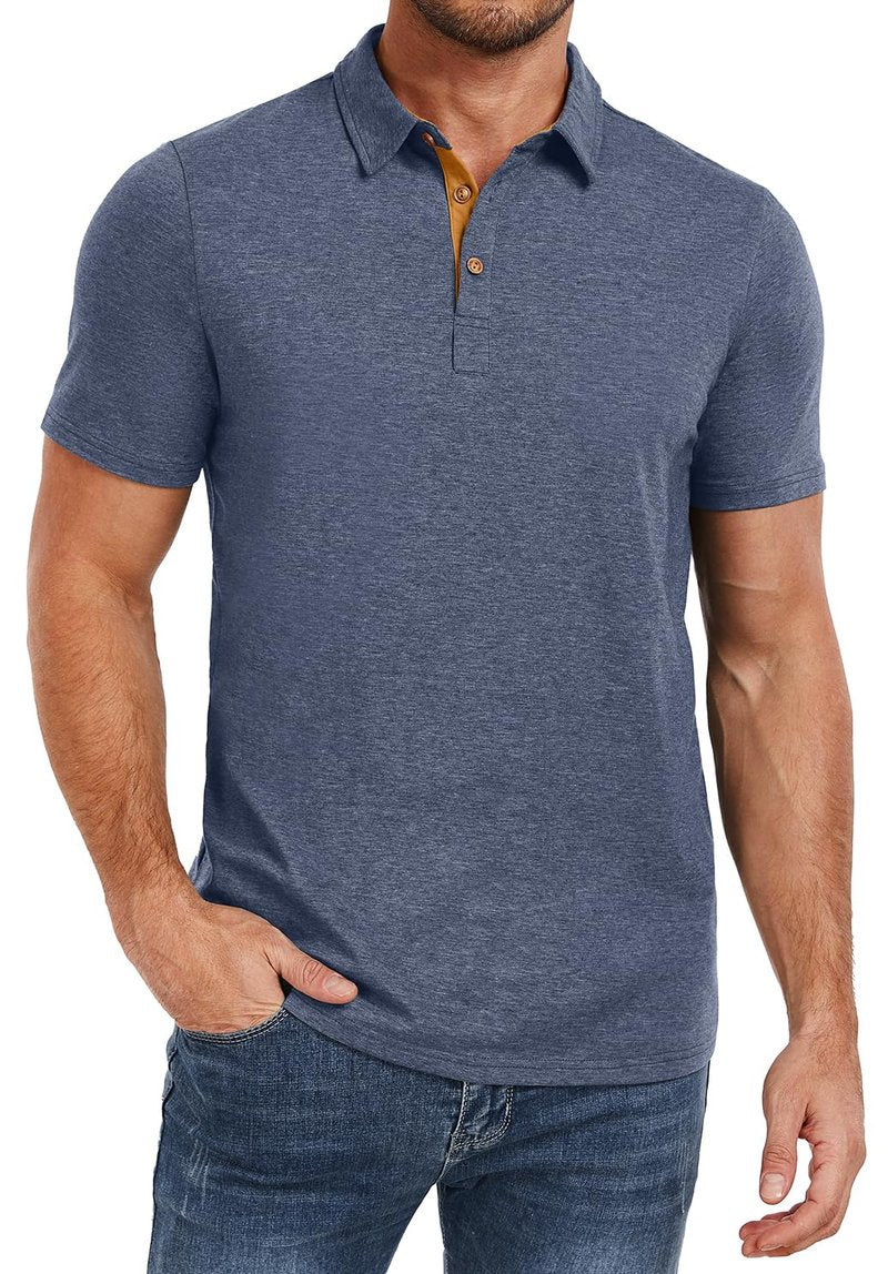 PEGENO Men's Classic Fit Cotton Polo Shirt Casual Short Sleeve Breathable Summer Shirts for Men (Navy Blue-US X-Large)