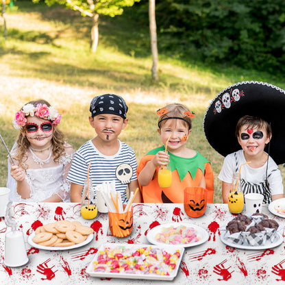 3 Pieces Bloody Handprint Tablecloth - 54x108 Inches Disposable Blood Splatter Themed Plastic Table Cover with Red Handprints for Halloween Horror-Themed Party Decorations, and Scary Movie Nights