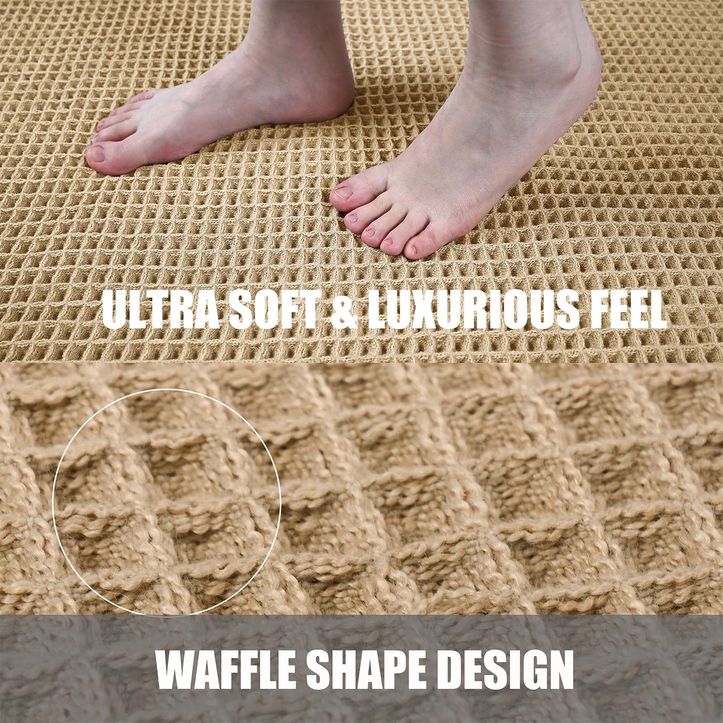 ZVFFDG Waffle Bathroom Rugs, Large Non Slip Absorbent Waffle Knit Bath Mat for Shower Floor, Tub and Bathroom Door, Ultra Soft Quick Dry, Brown, 24"x36"