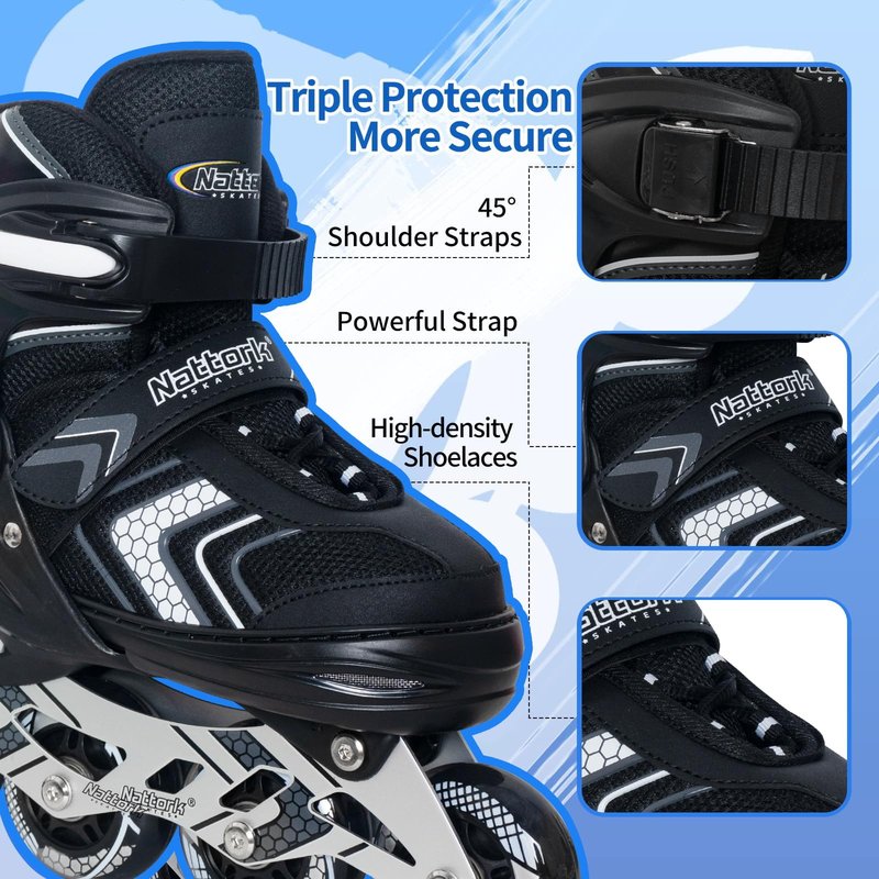 Nattork Adjustable Inline Skates for Girls and Boys with Full Light up Wheels, Beginner Roller Skates for Kids Youth Purple Pink Blue Black