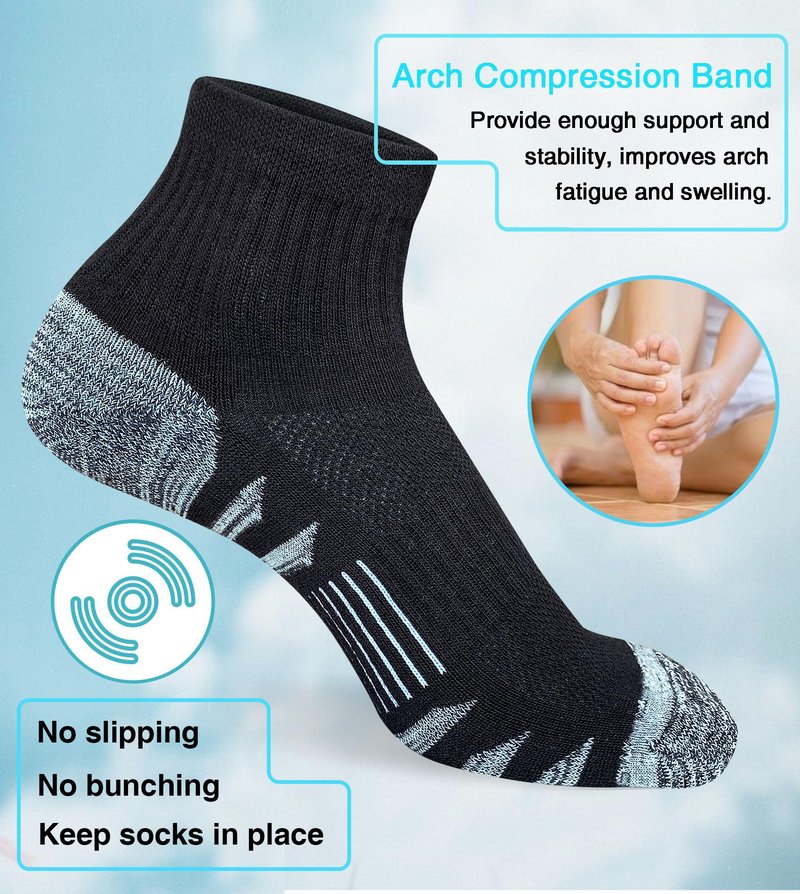Heyoboy Womens Ankle Anti-blister Thick Cushioned Cotton Wicking Hiking Athletic Running Socks 5 Pairs