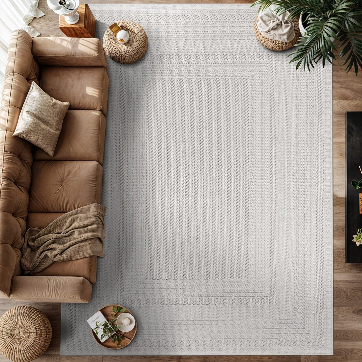 Luul Home Micro Loop Indoor Rug White 5x7 Boho Geometric Neutral Area Rugs for Living Room Soft Luxury Modern Low and High Pile Durable Stain Resistant Non-Shedding Indoor Area Carpet 5 x 7