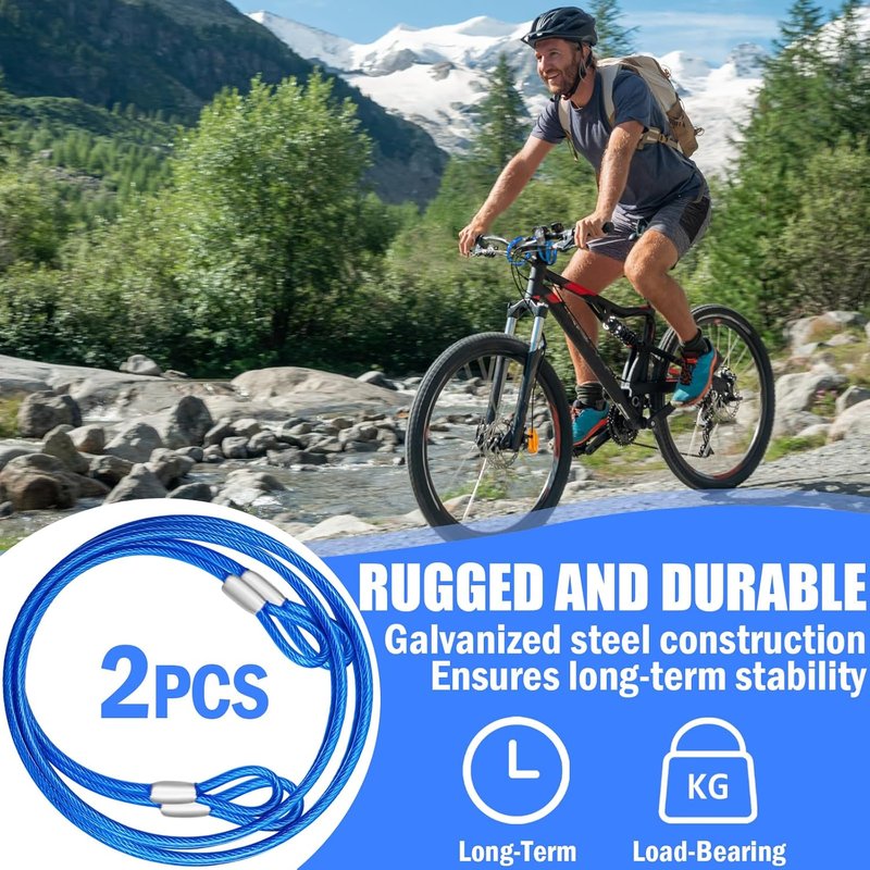 Steel Security Cable - 4FT (3/16 Inch) Weatherproof Wire Rope for Luggage, Bike Lock & Outdoor Gear | 2 Pack