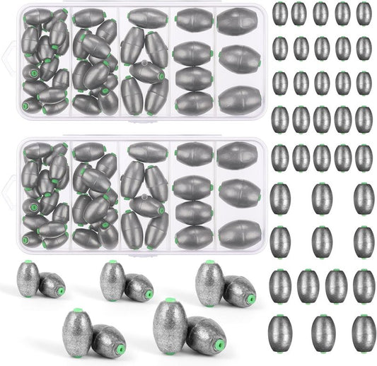 Fishing Sinkers Kit - Removable Oval Shape for Bass & Worm Tackle | Saltwater & Freshwater