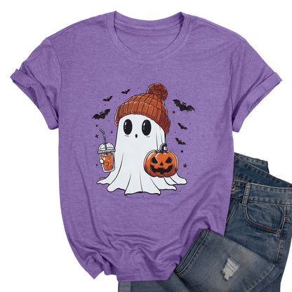 Halloween Shirts for Women Cute Ghost Shirt Fall Pumpkin Tshirt Coffee Lover Graphic Tees Casual Short Sleeve Tops