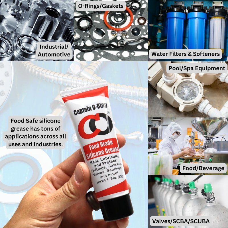 Captain O-Ring - NSF Food Grade Silicone Lubricant Grease for O-Rings, Seals, Gaskets, Pumps, Pool Spa, Plumbing, Faucets, Valves, More (1.76oz, 50g)