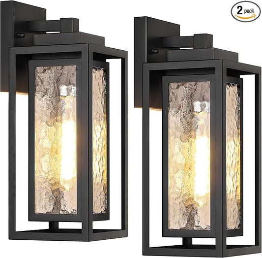 Water Ripple Outdoor Wall Lantern, Exterior Porch Light Fixture Black, 2 Pack Waterproof Wall Lights Fixture, Outside Garage Sconce Lighting, Porch Light Fixture, Mount Lamp, for Patio Outdoor Indoor