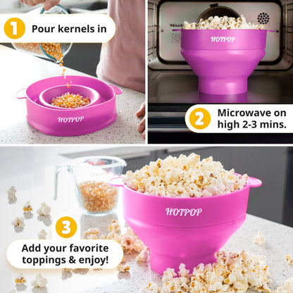 The Orginal HotPop Silicone Popcorn Maker - Microwave Popcorn Popper with Handles - Collapsible Bowl, Heat-Resistant, Easy to Clean, Ideal for Family Movie Nights, 15-Cup Capacity - Red
