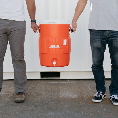 Igloo 10 Gallon Portable Sports Cooler Water Beverage Dispenser with Flat Seat Lid, Insulated Beverage Dispenser, Orange/White