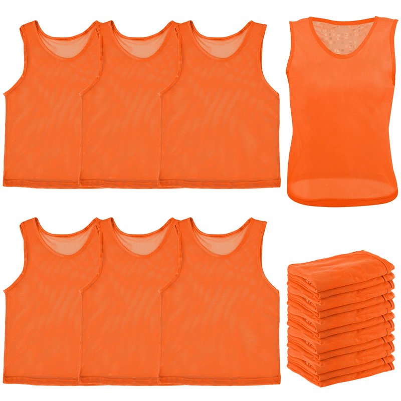 Newcotte 24 Pcs Pinnies Scrimmage Vests Team Practice Jersey Nylon Mesh Pennies for Soccer Basketball Sports (Orange,Adult, L)