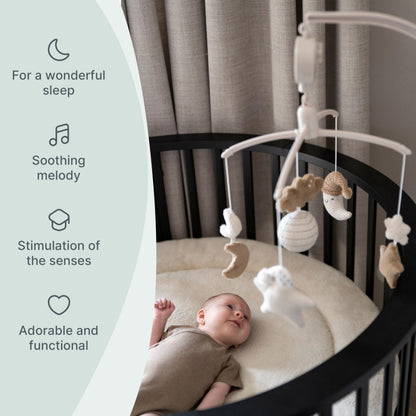 Baby's Only - Musical Mobile Baby Heaven - with Knitted Figures - Baby Music Box with Music - Easy to Attach - Mobile Baby with Music - for Boys and Girls - Clay/Warm Linen