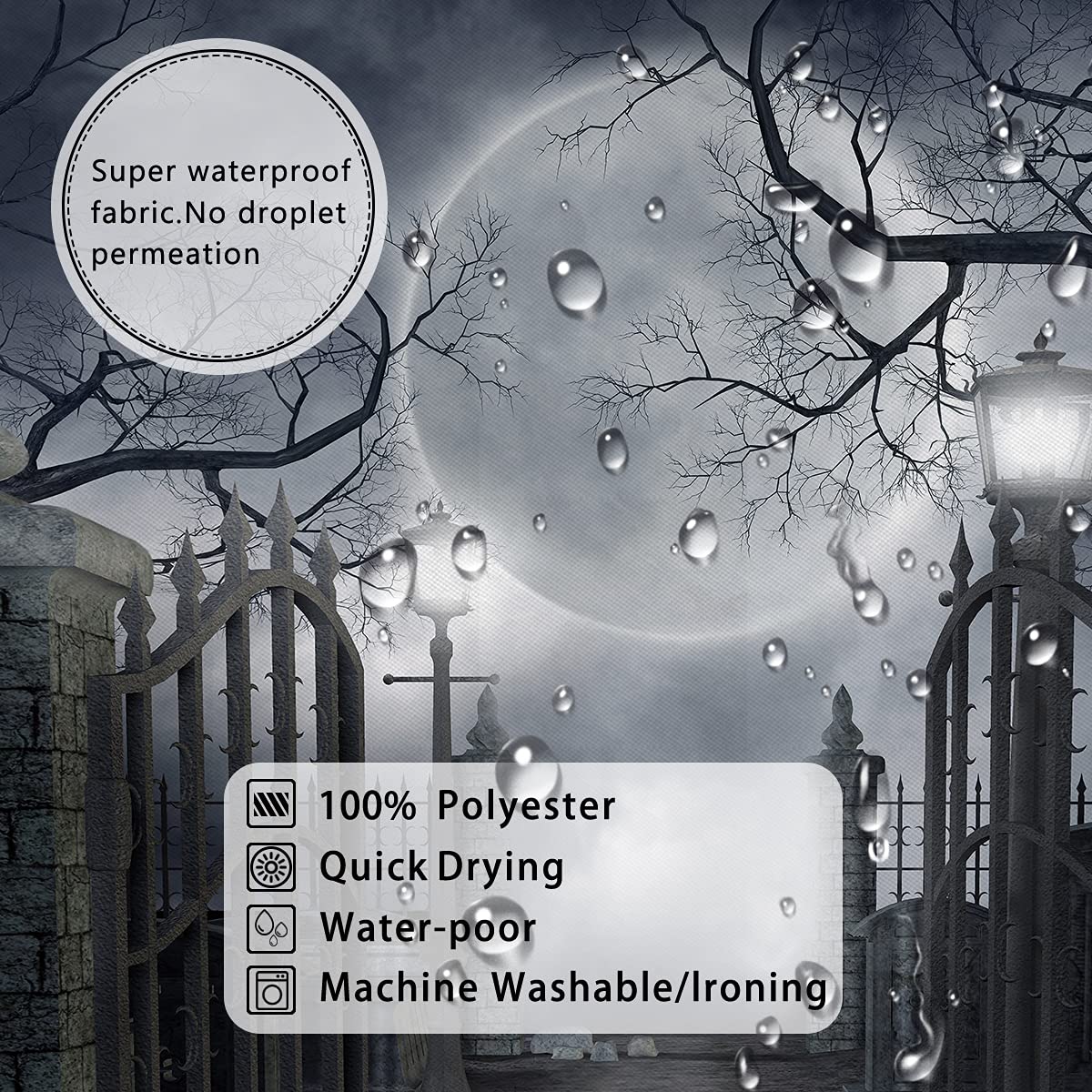 DePhoto Halloween Shower Curtain for Bathroom Scary Night Courtyard Door Spooky Moon Horrifying Dead Tree Street lamp Poliester Water Proof Fabric Decoration with 12Hooks 72x72inch