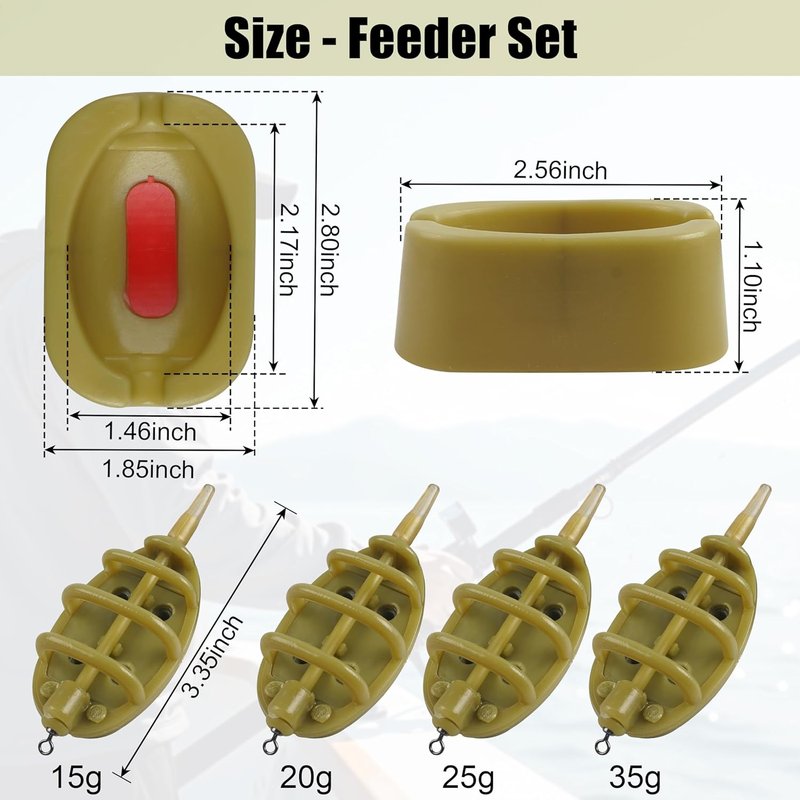 Carp Fishing Method Feeders Set - 4 Inline Feeders with Quick Release Mould | Tackle Kit for Bait Holder Tool