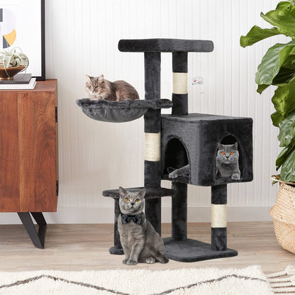 BestPet Cat Tree 36 inch Tall Cat Tower for Indoor Cats with Cat Scratching Post,Cat Condo Furniture Activity Centre with Cat Hammock & Funny Toy,Light Gray