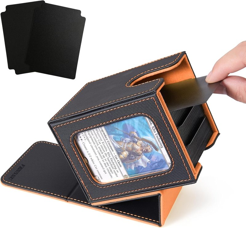 MTG Deck Box for Commander | Holds 100 Double-Sleeved Cards - Black & Orange with Window