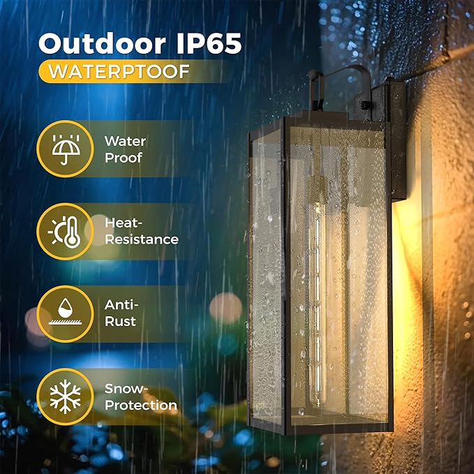 L LOHAS LED 2 Pack 22 Inch Large Size Dusk to Dawn Outdoor Light Fixture, Matte Black Waterproof Anti-Rust Porch Lights Ourdoor, Exterior Lighting Fixtures for Porch, Doorway, Garage, ETL Listed
