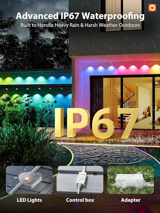 addlon 100FT Permanent Outdoor Lights, Smart RGB+IC LED Lights for House & Outdoor Decor, App & Remote Control, DIY Scene Modes, IP67 Waterproof for Christmas, Holiday, Party, Halloween Decorations