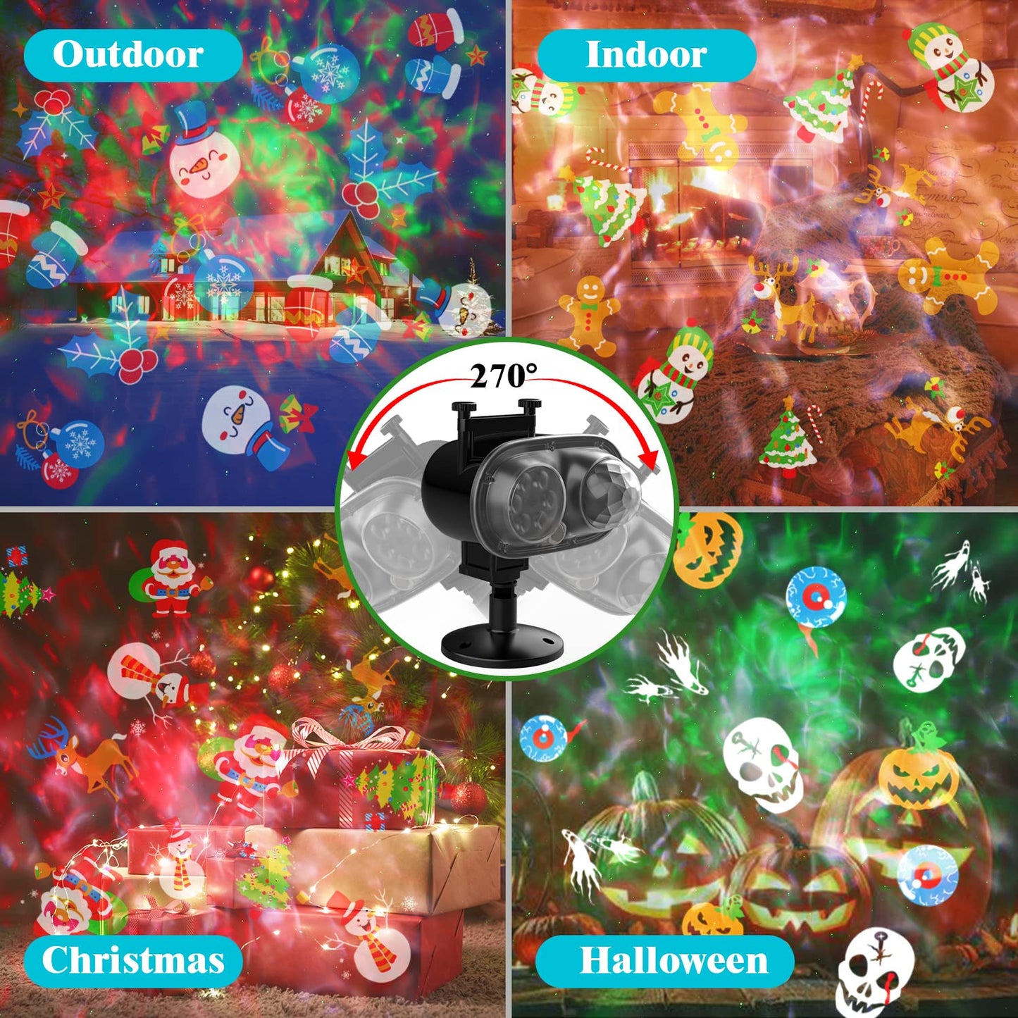 Halloween Decorations Projector Lights,Outdoor Christmas Holiday Projector with Remote Control Timer, 26 HD Effects (3D Ocean Wave & Patterns) Waterproof Landscape for Halloween Party Decorations