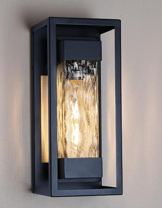 PARTPHONER Modern Outdoor Light Fixture, Exterior Wall Sconce Waterproof Porch Light, Outside Lamp for House with Water Glass for Garage Doorway