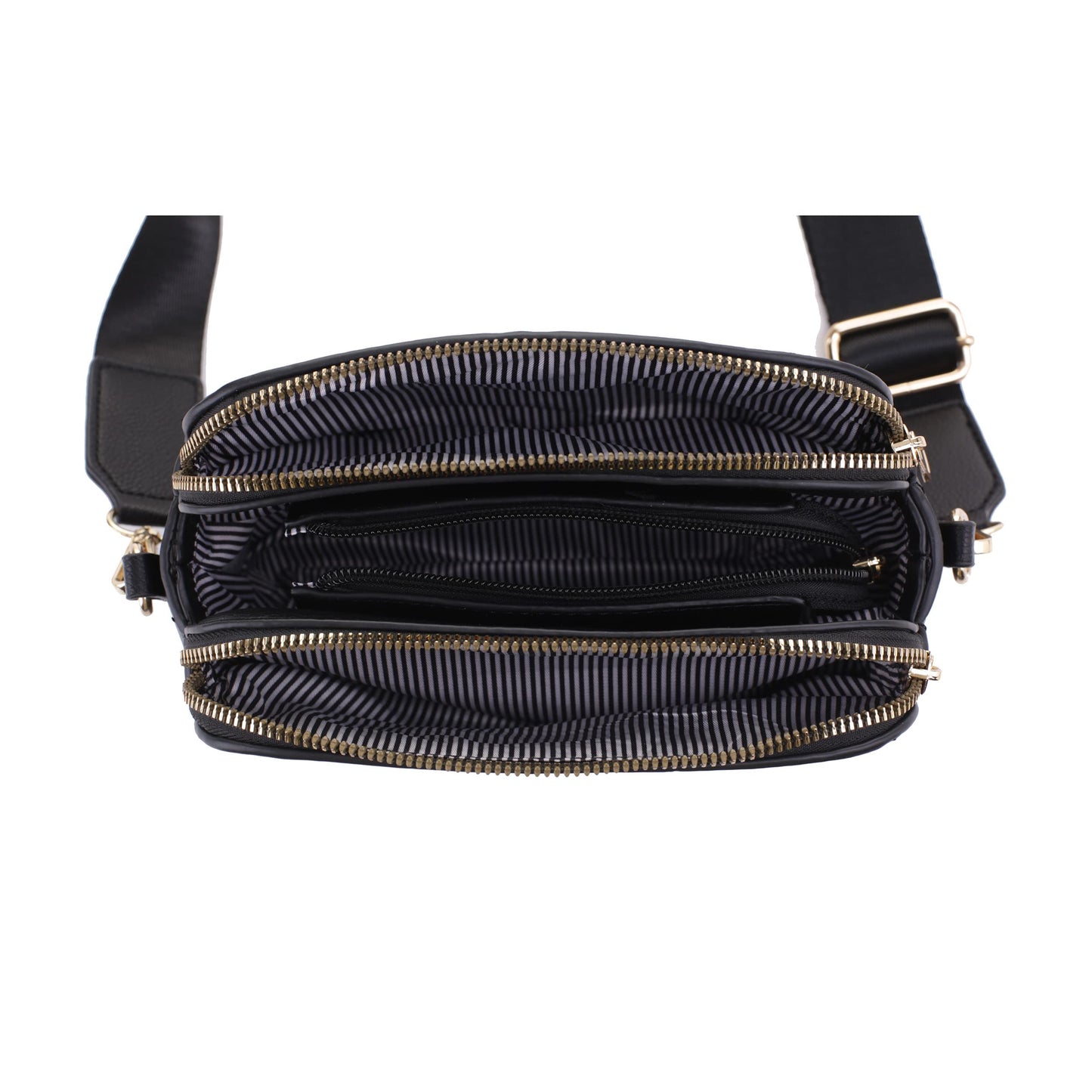 EVVE Crossbody Bags for Women Trendy Triple Zip Small Crossbody Camera Bag Purse with Wide Guitar Strap