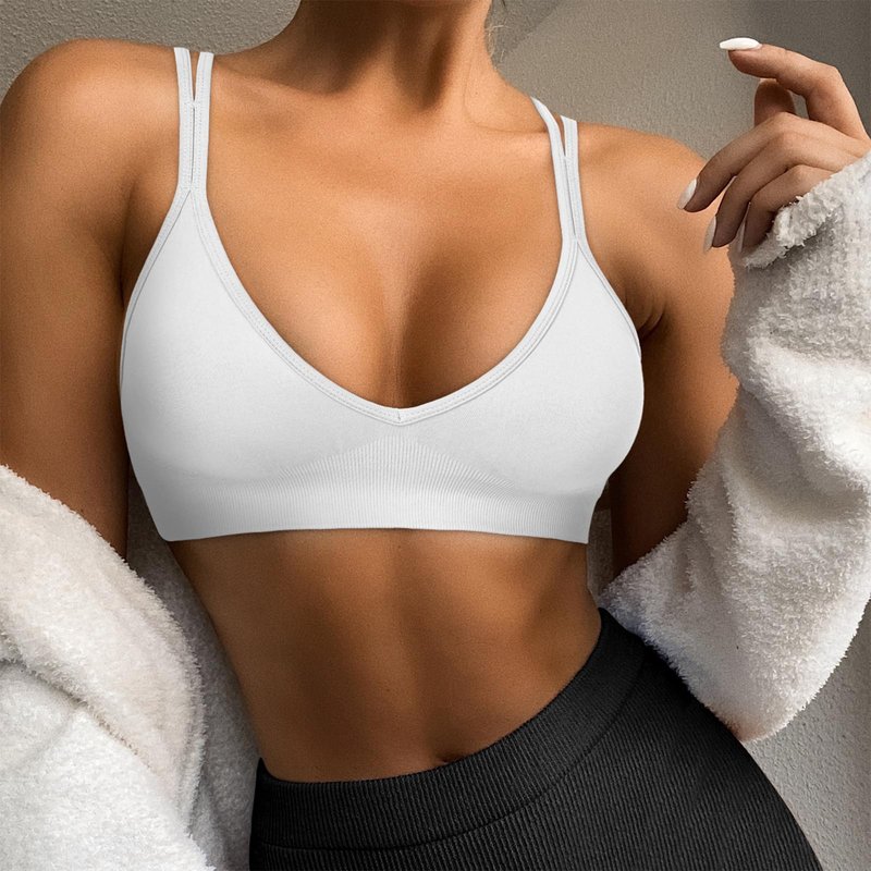 Sports Bra for Women,V-Neck Strappy Sports Bras Padded Criss Cross Back Low Support Yoga Bra with Removable Cups 3 Pack