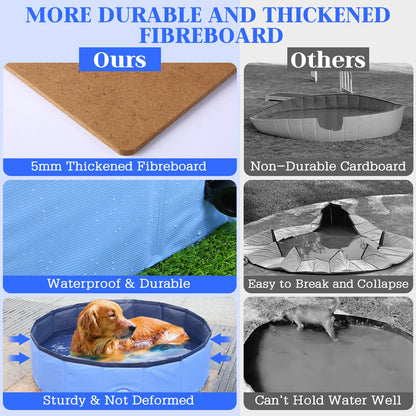 Foldable Dog Bath Swimming Pool Plastic Kiddie Pool Professional Tub Collapsible Grooming Bathtub for Pets Kids Baby and Toddler, 32 x 8 Inches Blue (Blue, S - 32'' x 8'')