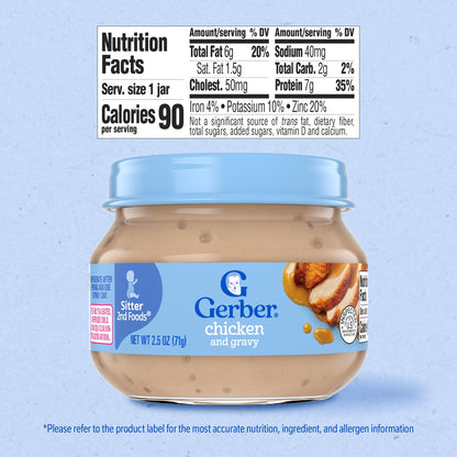 Gerber Stage 2, Chicken and Gravy Jar, Baby Food, Mealtime Poultry Puree, 10-Pack
