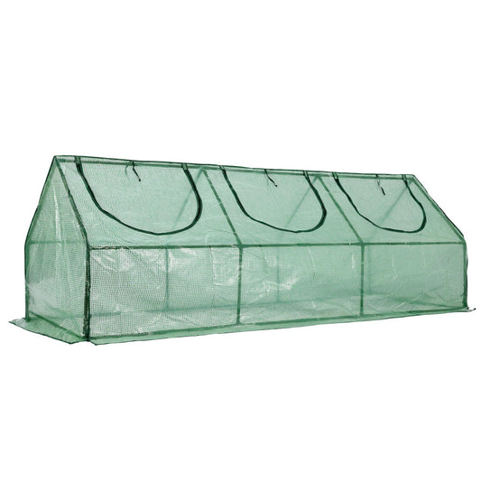 BPS 9x3x3 ft Mini Greenhouse with Green PE Cover UV-Protected Roll-Up Zipper Doors, Ideal for Indoor or Outdoor Use on Raised Garden Beds
