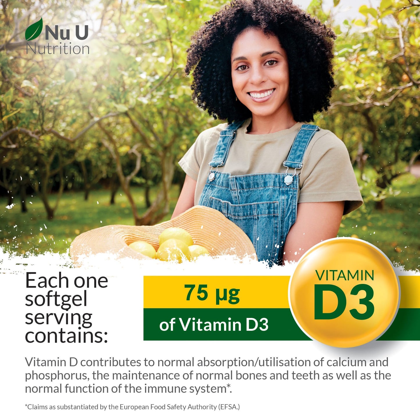 Vitamin D 3000IU - 365 Softgel Capsules - 1 Year Supply - Triple Strength Vitamin D3 Supplement - High Absorption Cholecalciferol - Gluten & Dairy Free by Nu U Nutrition