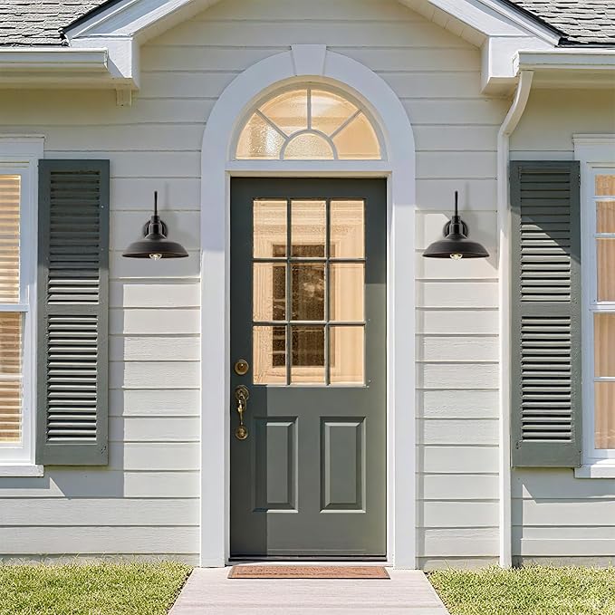 10in Dome Gooseneck Outdoor Light Fixture Bronze Exterior Barn Porch Door Light Fixture with Wall Mount 2 Pack Farmhouse Outside Garage Barn Wall Sconce Light for Balcony, House, Patio