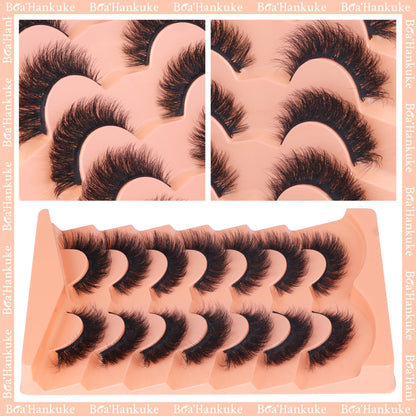 Boahankuke False Eyelashes Mink Lashes Full 18MM Cat Eye Lashes D Curvature Wispy Fake Lashes 8D Natural Strip Lashes Volume Lightweight Lashes Pack with Soft Cotton Band,7 Pairs
