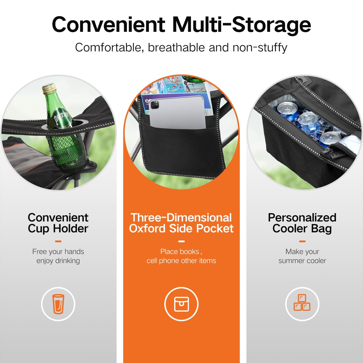 ALPHA CAMP Folding Camping Chair for Adults, Oversized Heavy Duty Lawn Chairs with Cooler Bag, Cup Holder & 600D Oxford Fabric, Folding Chairs for Outside Support 450 LBS,Outdoor Chair 2 Pack