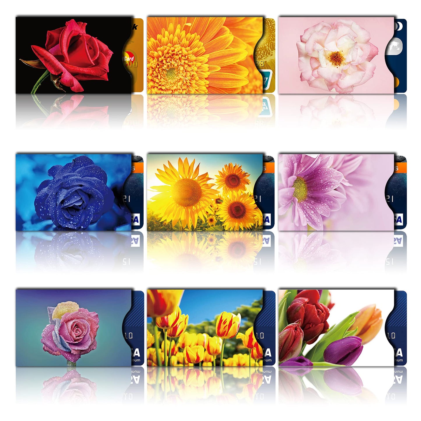 CARSLIFE RFID Blocking Sleeves (9 Credit Card & 3 Passport Sleeves) - Anti RFID Identity Theft Protection, Beautiful Flowers Design