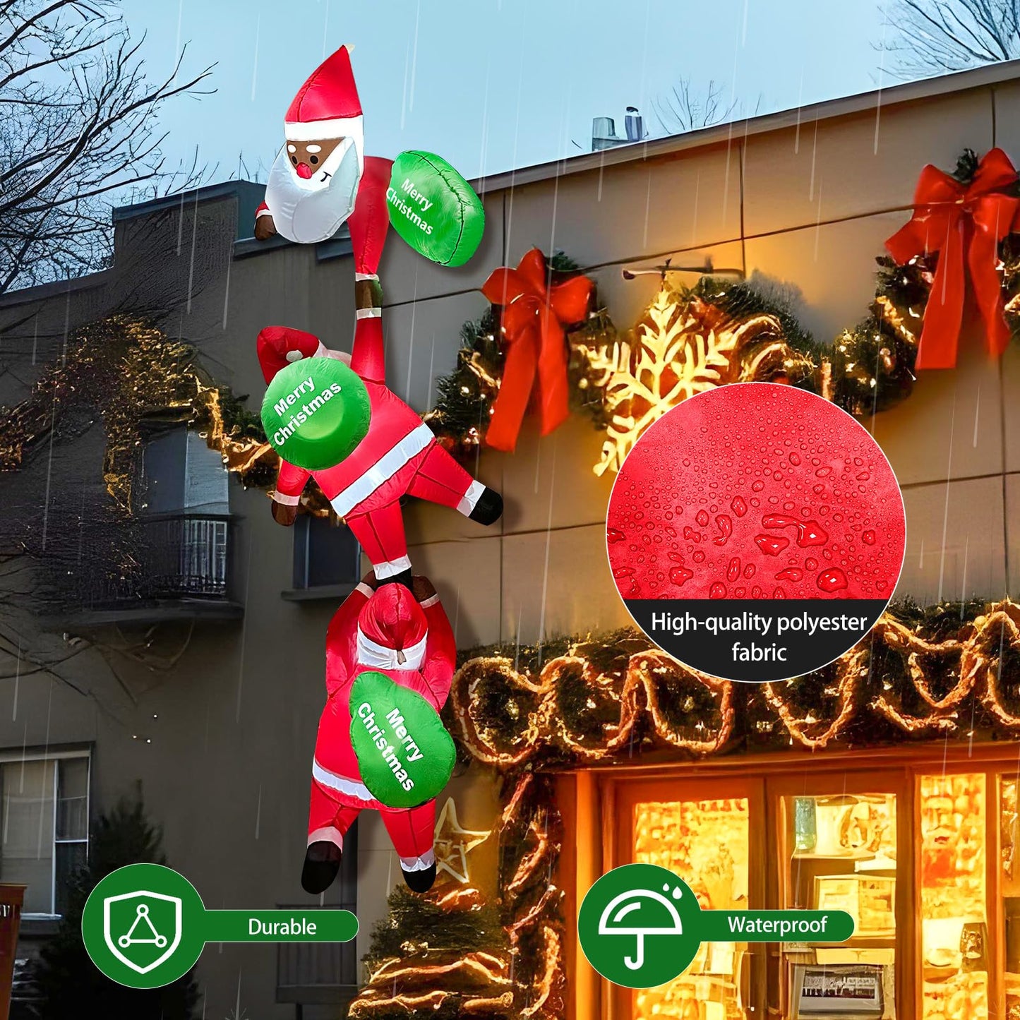 GUDELAK 8 FT Inflatable Outdoor Decoration, Black Santa Inflatable Climbing Santa Christmas Blow Up Yard Decorations with Suction Cups, Window Christmas Decorations Outside for Home Roof