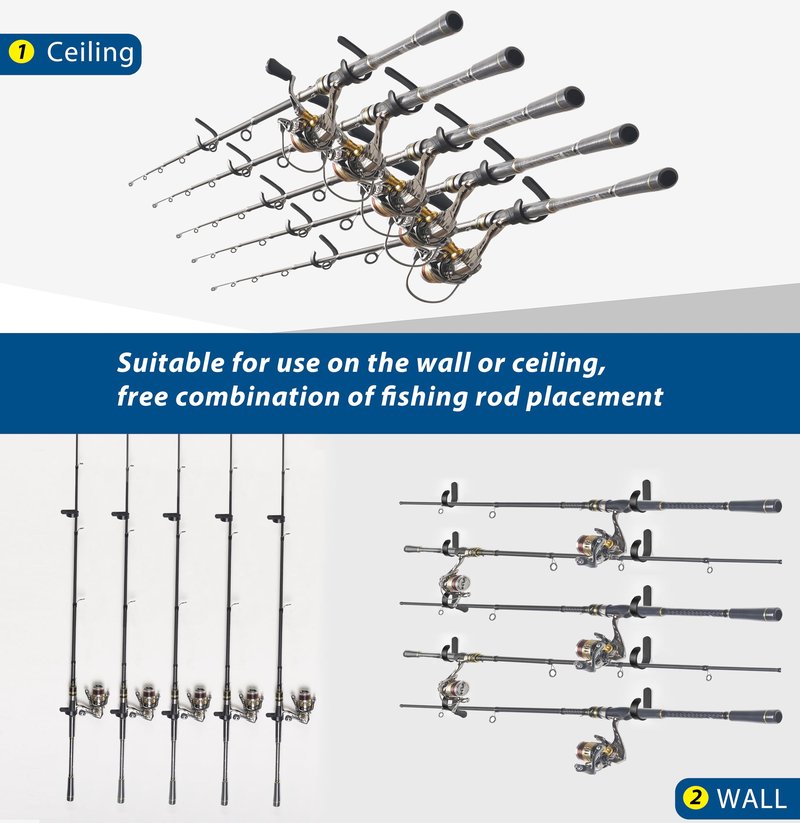 Mkono Fishing Rod/Pole Holder for Garage, Wall Ceiling Mounted Horizontal Rod Rack Holds Up to 10 Rods or Combos, Fishing Equipment Storage Organizer Gifts (20pack)